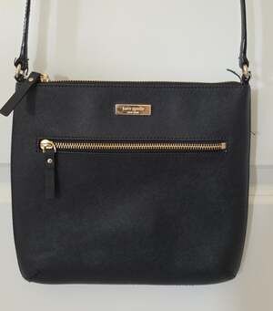 Kate Spade New York Black Saffiano Leather Crossbody Bag Gold Hardware Zip Purse